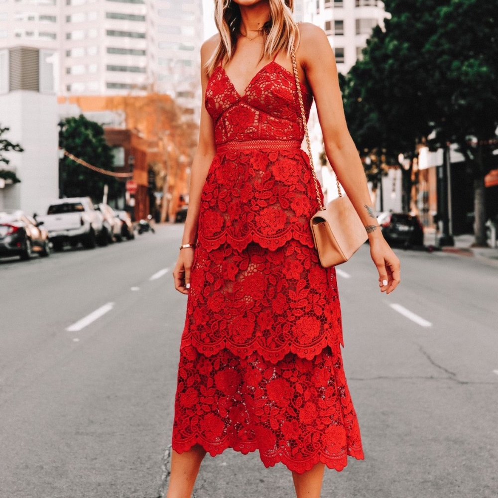 Self-Portrait tiered lace dress